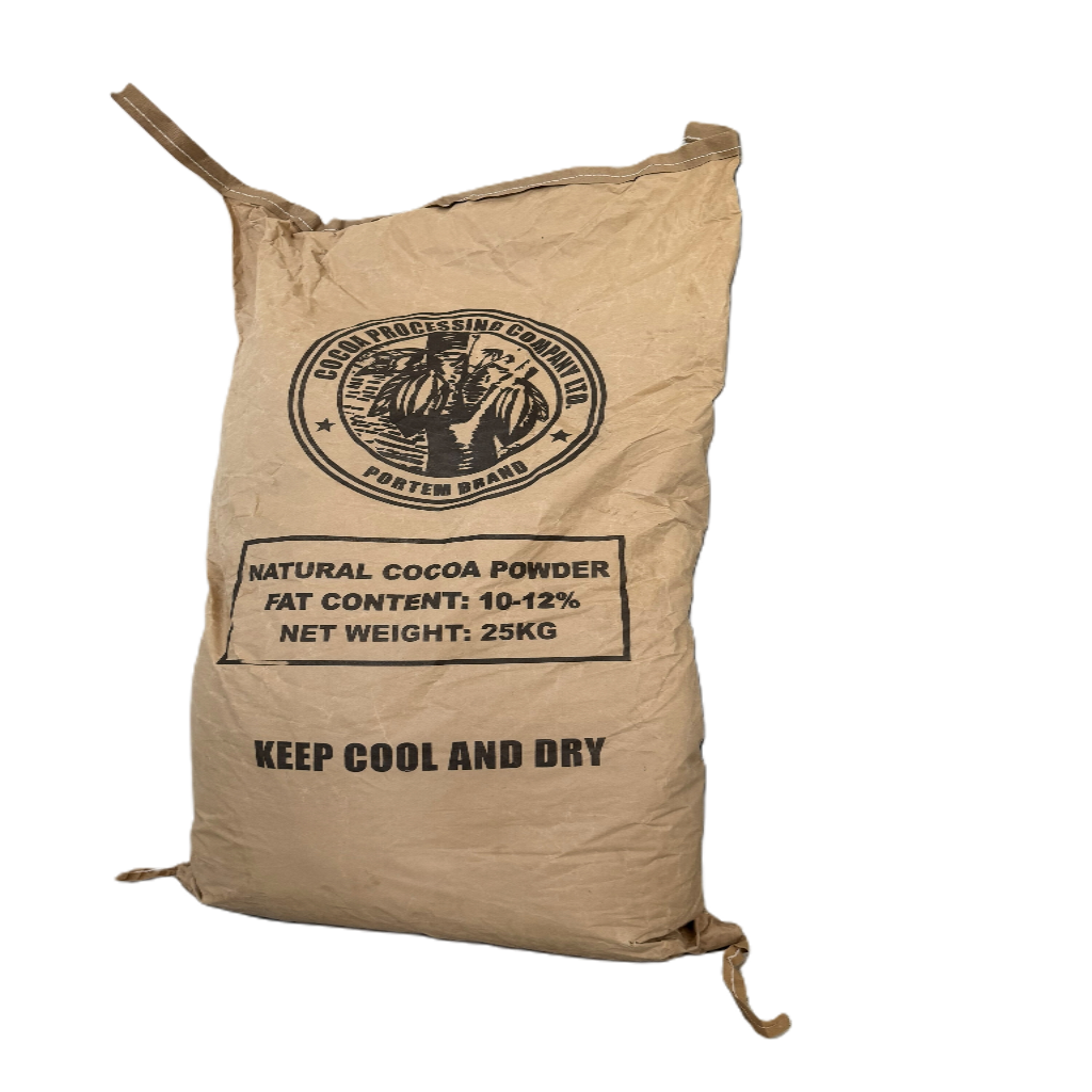 25kg wholesale sack of natural single-origin Ghana cocoa powder