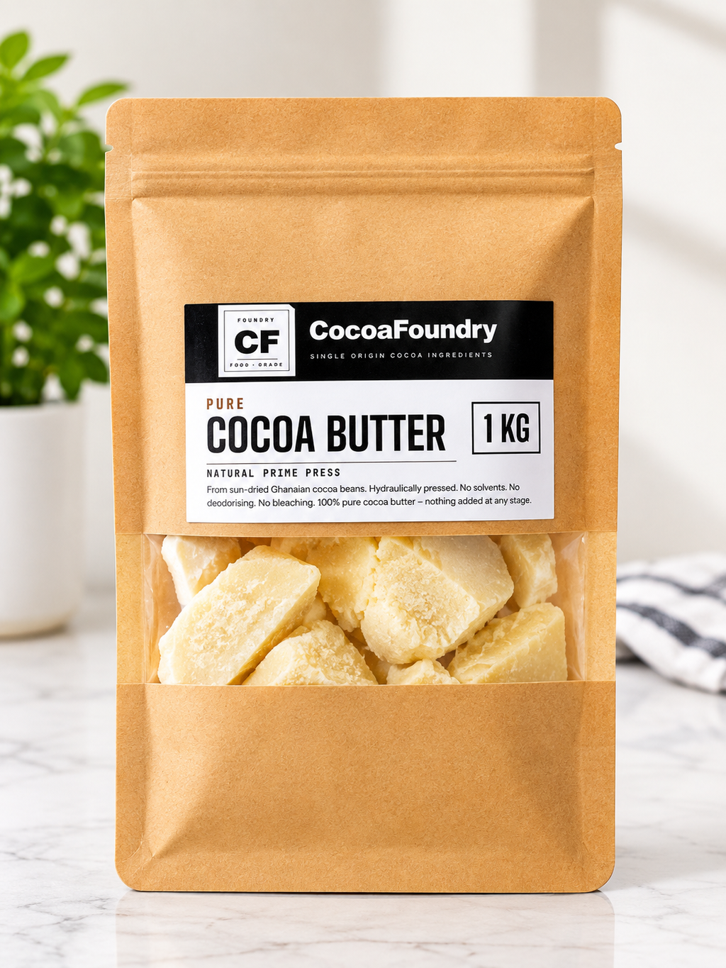 Cocoa Butter, Single Origin Ghana, Food Grade, Undeodorised, Natural Prime Press