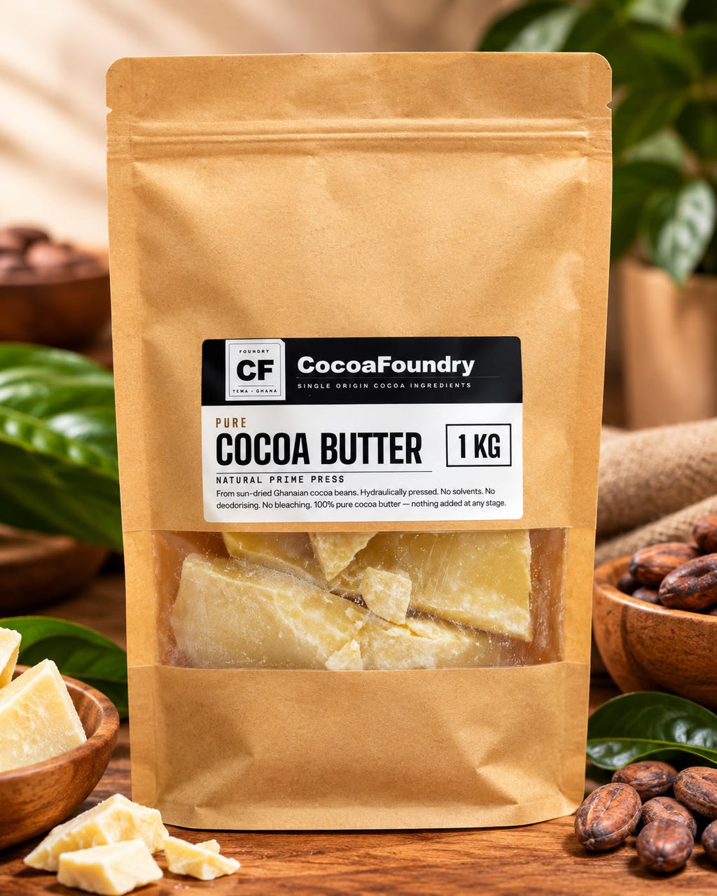 Cocoa Butter, Single Origin Ghana, Food Grade, Undeodorised, Natural Prime Press